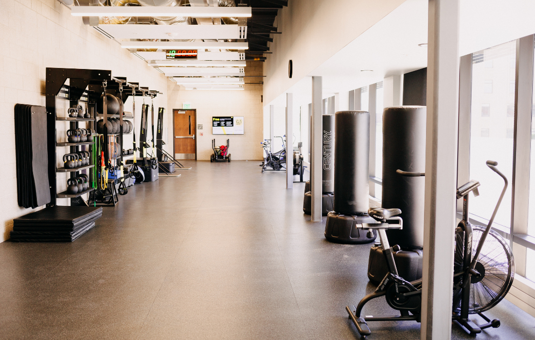 Photo showing the movement loft and equipment on the third floor of the wellness center