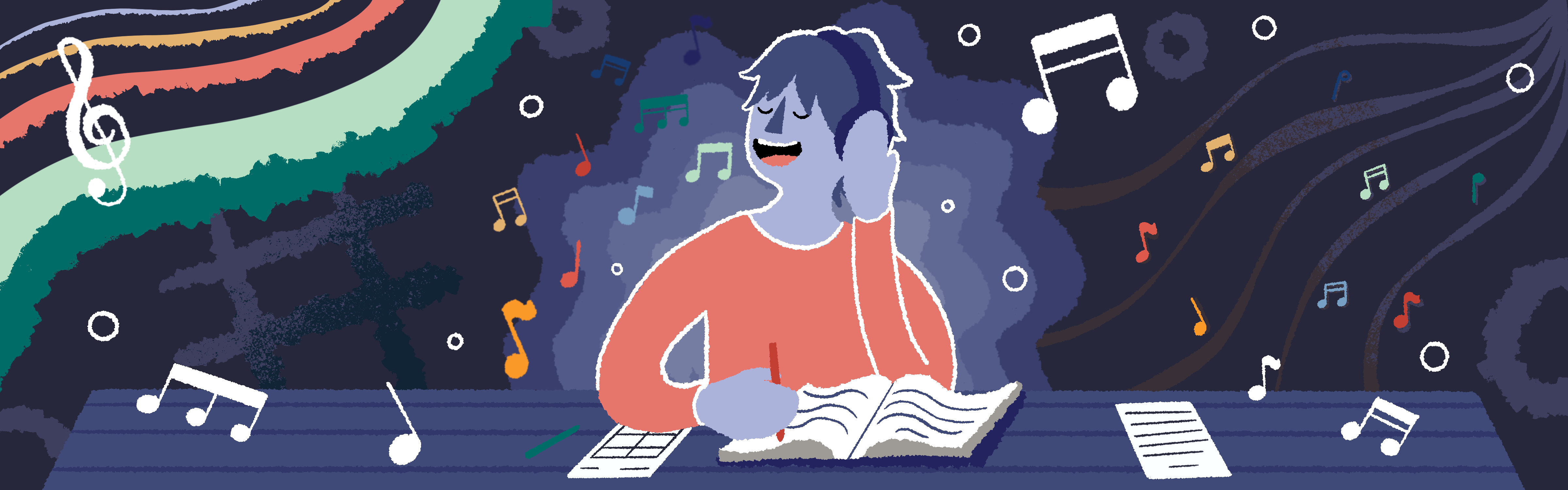 Graphic of person listening to music