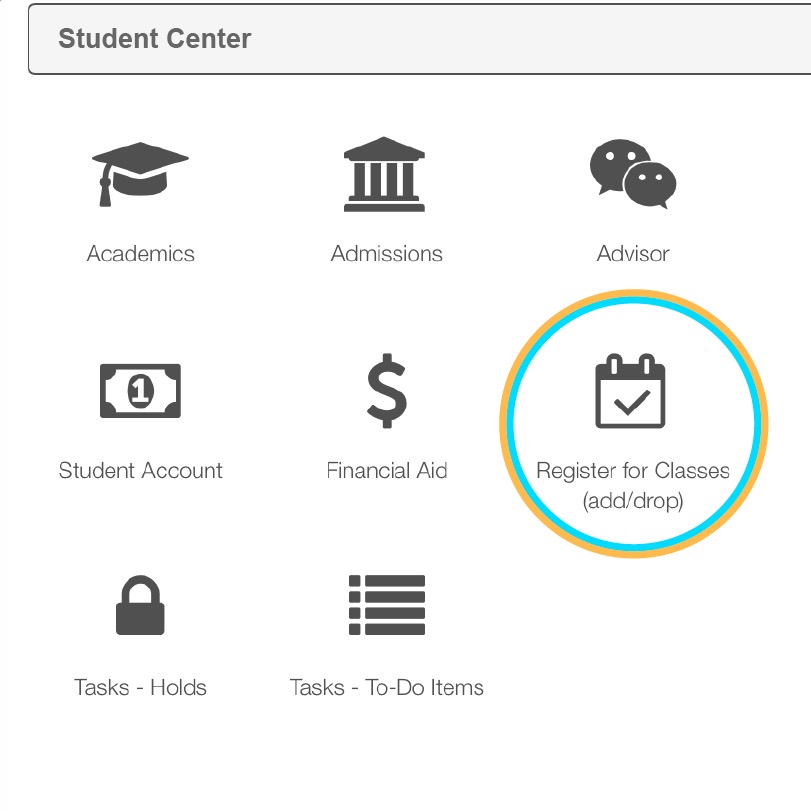 Screenshot of UCDAccess displaying the register for classes icon