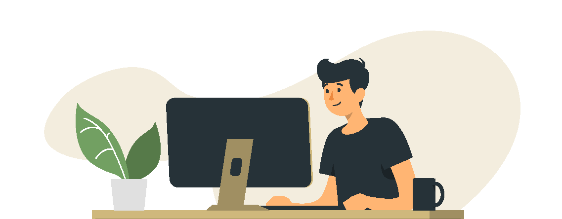 Graphic of person sitting in front of computer