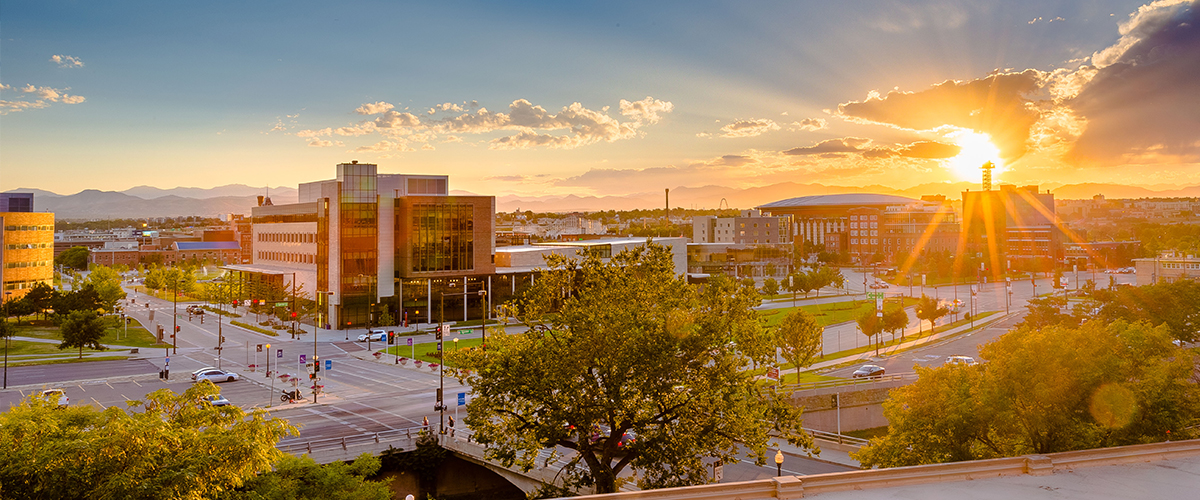 CU Denver Campus at sunset