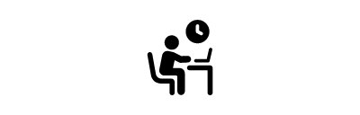 Icon of human figure sitting at a desk and working on a laptop