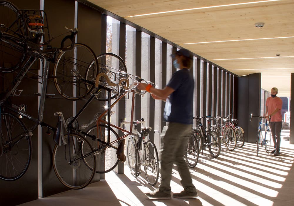 Architecture students construct bike shelters on campus
