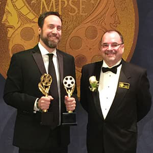 Tim Kimmel and CAM professor David Bondelevitch at the 2016 MPSE Golden Reel Awards. Image courtesy of David Bondelevitch.