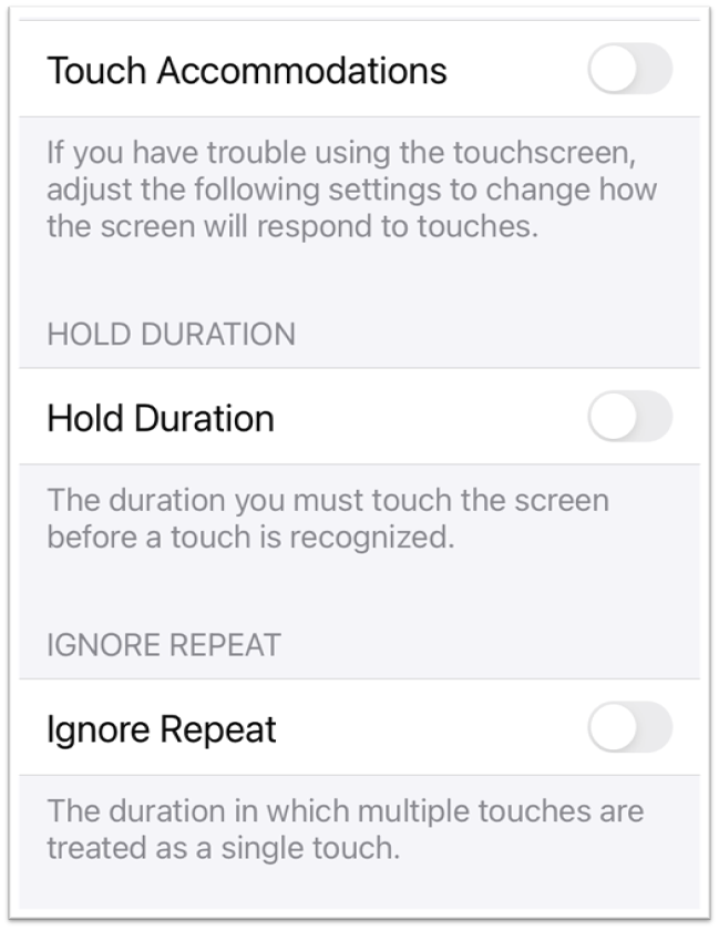 touch accommodations settings