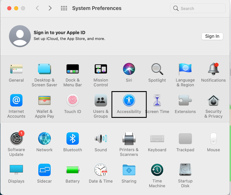 MacOS System Preferences Panel