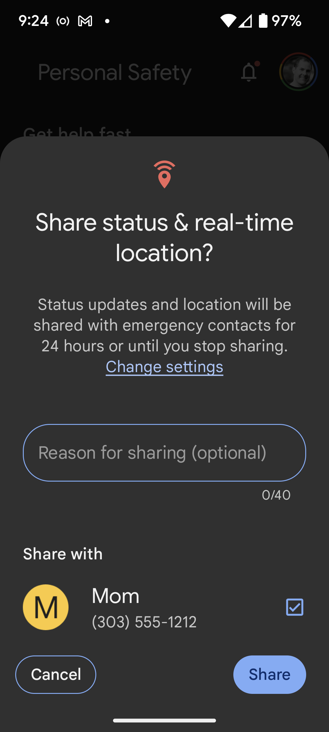 Emergency Sharing Screen