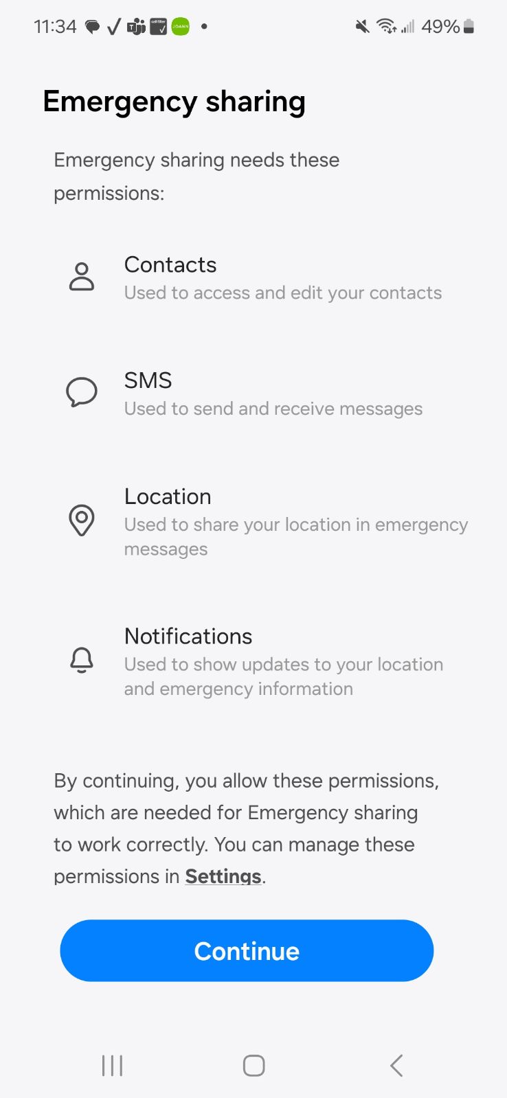 Samsung Emergency Sharing Screen