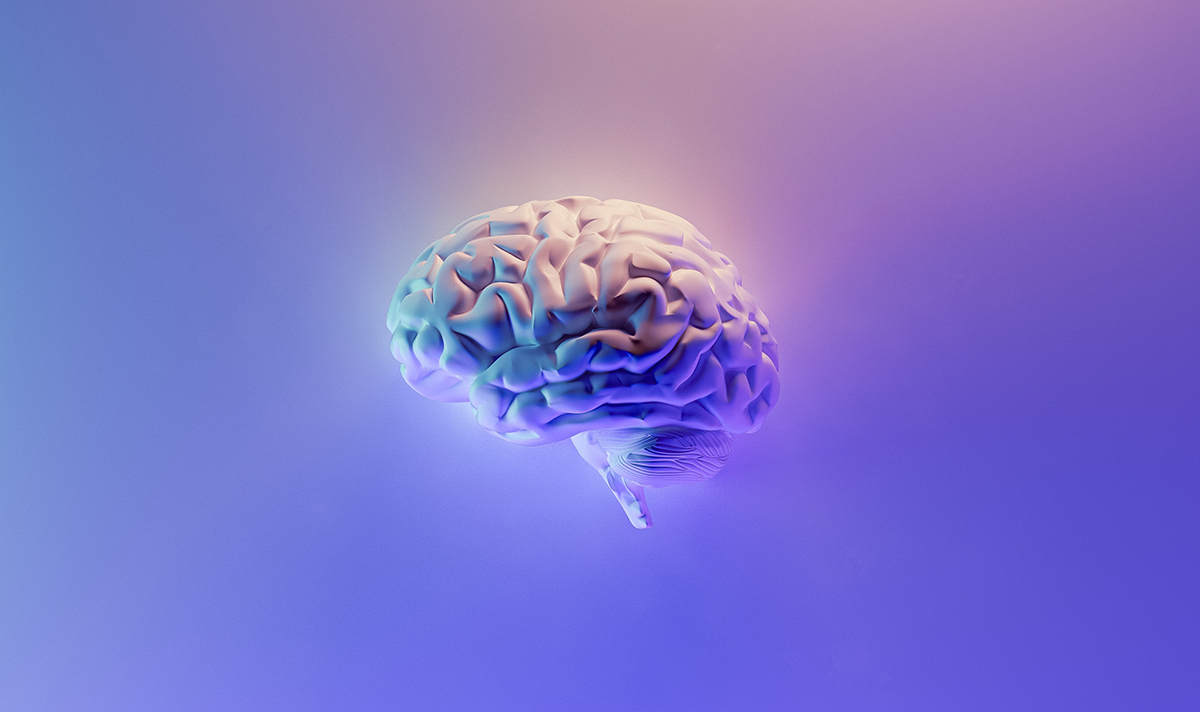 Purple and blue glowing brain.