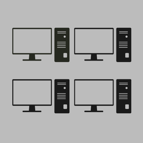 Icons of computer monitors with a computer tower beside them. Four icons total to show a computer lab setup.