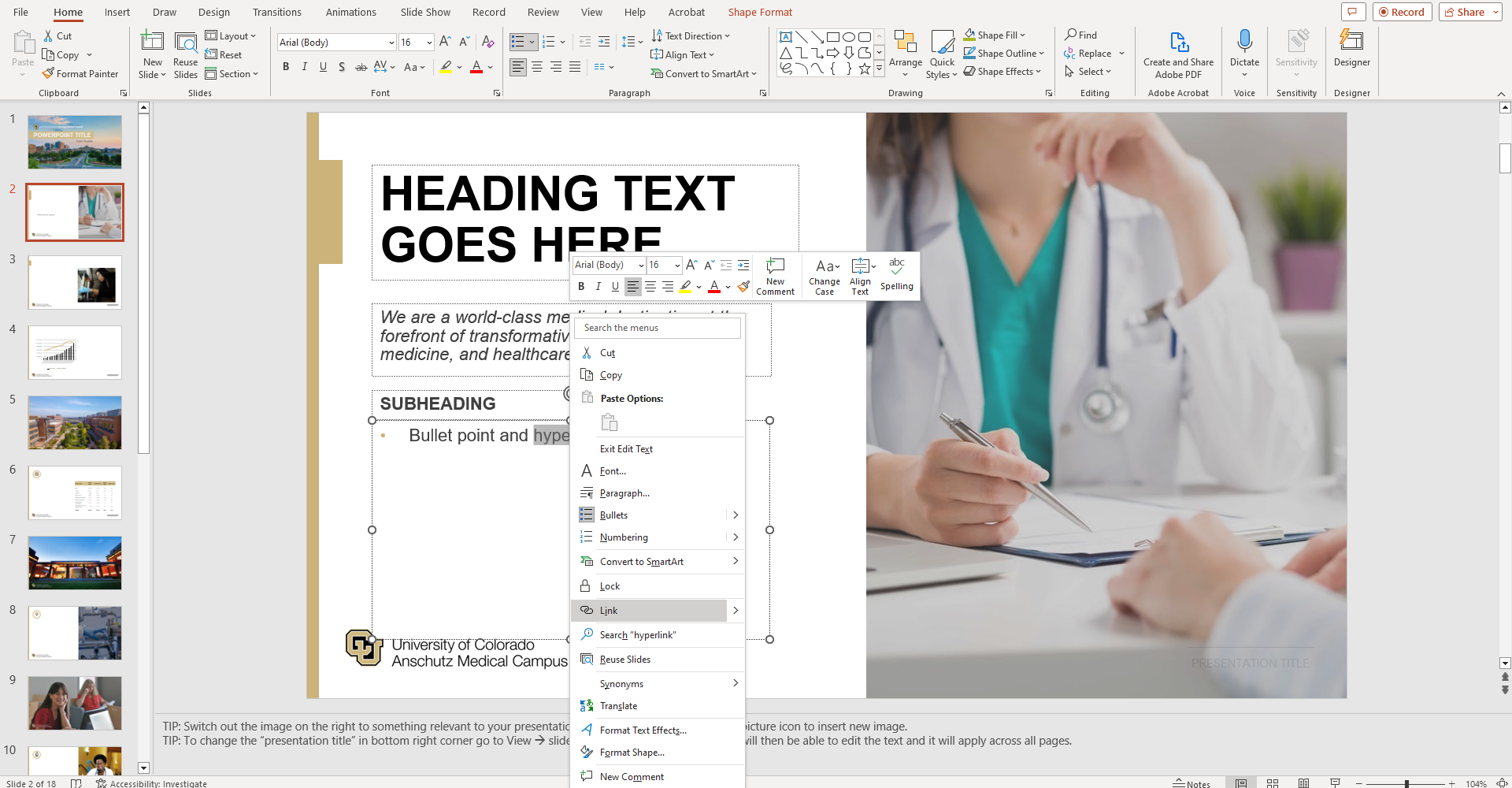 Screenshot of hyperlink dialogue box in PowerPoint