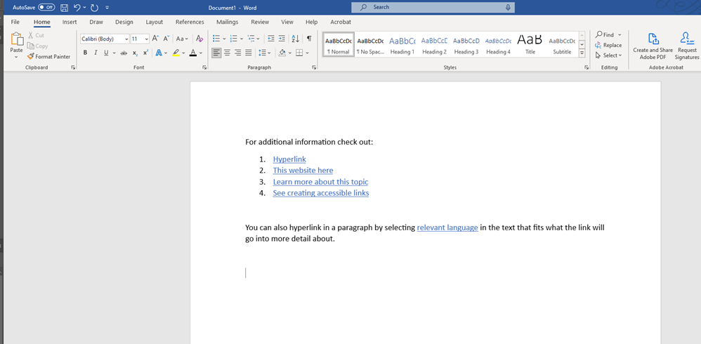 Screenshot of hyperlink options in Word that are accessible