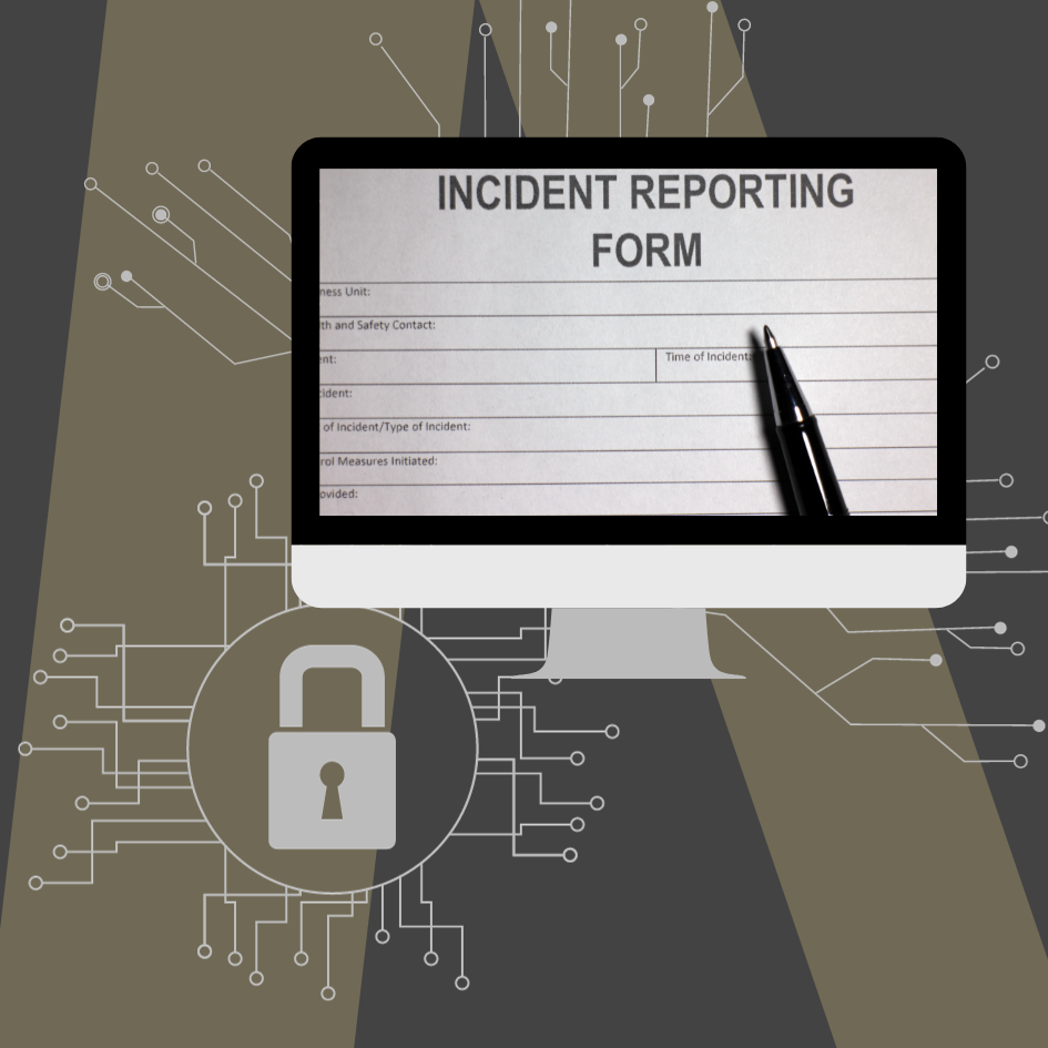 Computer screen with incident report form on it and network lock
